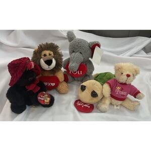 dan dee plush valentine Bear Lion Turtle Elephant Stuffy Lot Of 5 I Love You